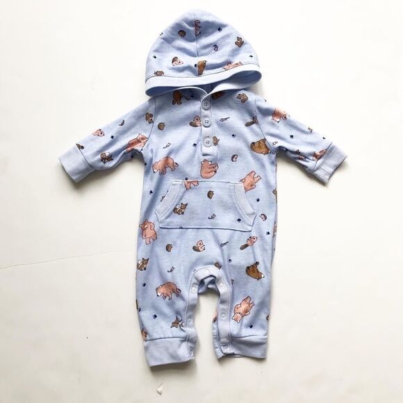 Old Navy bear print hooded jumpsuit VGUC 0-3 month - Picture 1 of 4